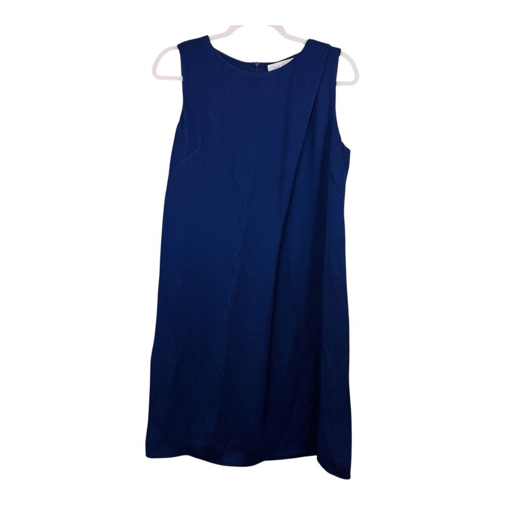 The Fold London Midi Dress Womens 8 Blue Textured Pleated Sleeveless